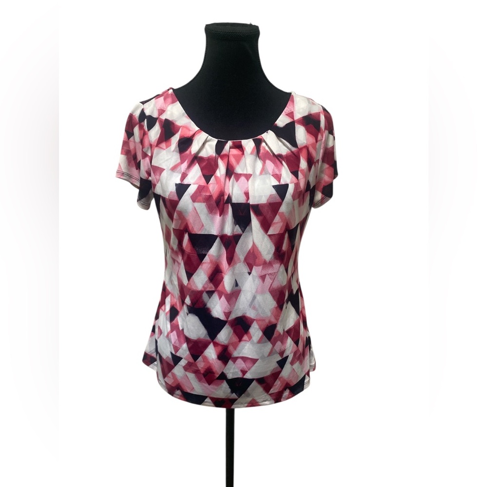 Worthington Pink and Black Geometric Blouse GUC MP